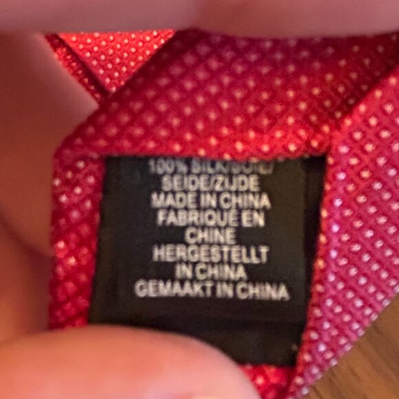 Men's Saks Fifth Avenue Red Silk Necktie - Red with white micro-dots - Picture 6 of 6